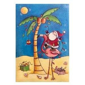 Notations Flamingo Santa Christmas Palm Tree Greeting Cards, 14 ct